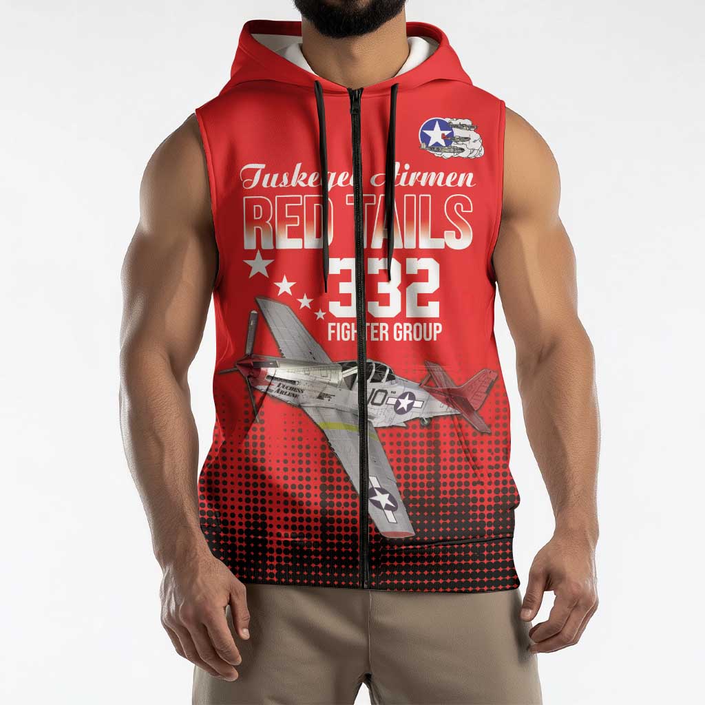 Tuskegee Airmen Red Tails Sleeveless Zip Hoodie 332nd Fighter Group WWII Tribute Red Style - Wonder Print Shop