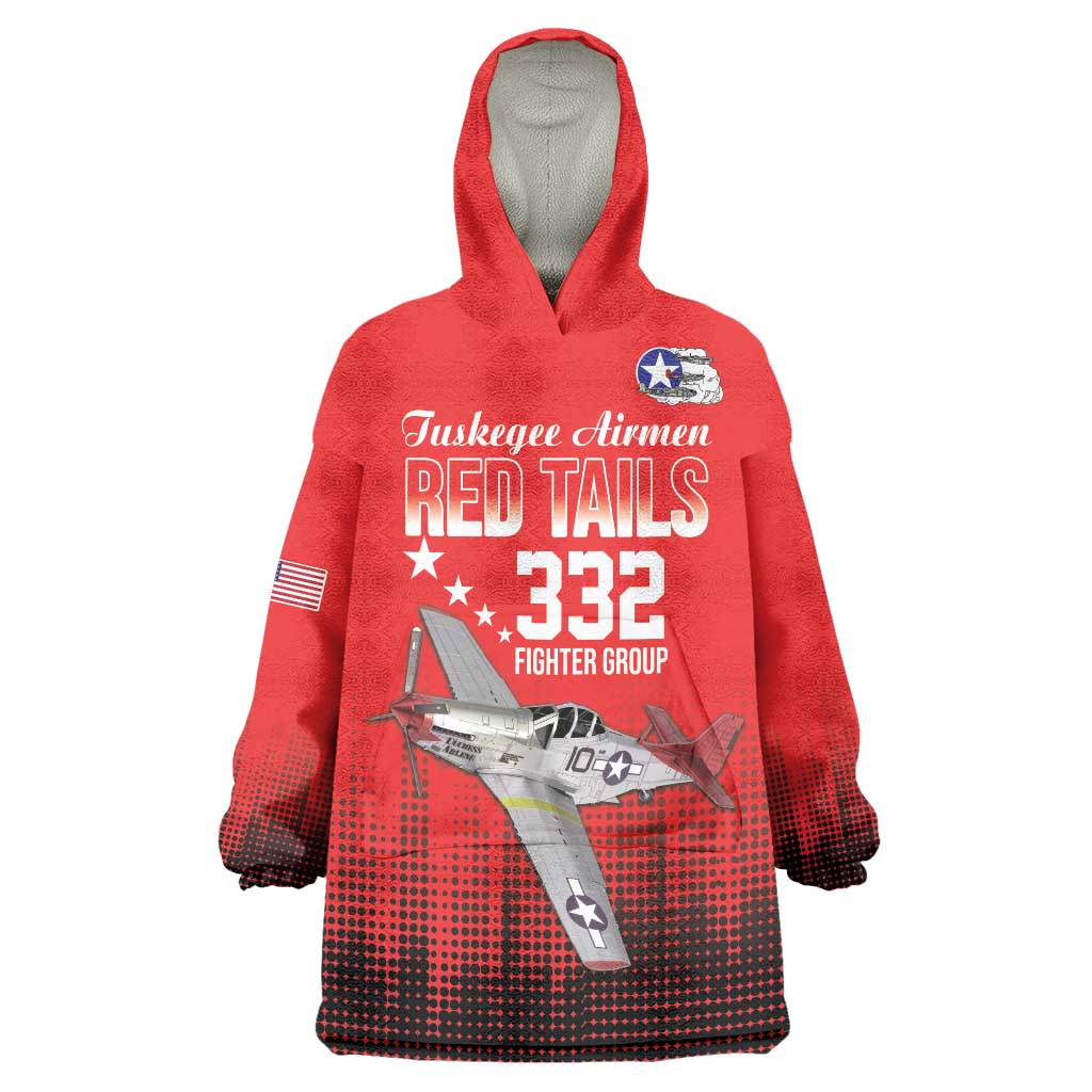 Tuskegee Airmen Red Tails Wearable Blanket Hoodie 332nd Fighter Group WWII Tribute Red Style - Wonder Print Shop