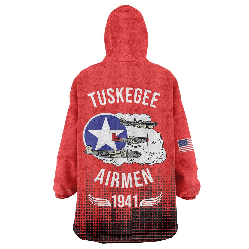 Tuskegee Airmen Red Tails Wearable Blanket Hoodie 332nd Fighter Group WWII Tribute Red Style - Wonder Print Shop