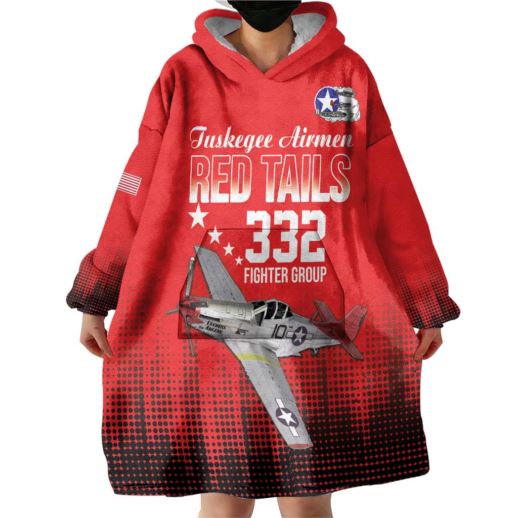 Tuskegee Airmen Red Tails Wearable Blanket Hoodie 332nd Fighter Group WWII Tribute Red Style - Wonder Print Shop