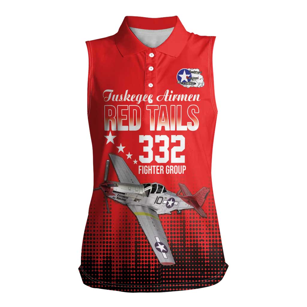 Tuskegee Airmen Red Tails Women Sleeveless Polo Shirt 332nd Fighter Group WWII Tribute Red Style - Wonder Print Shop
