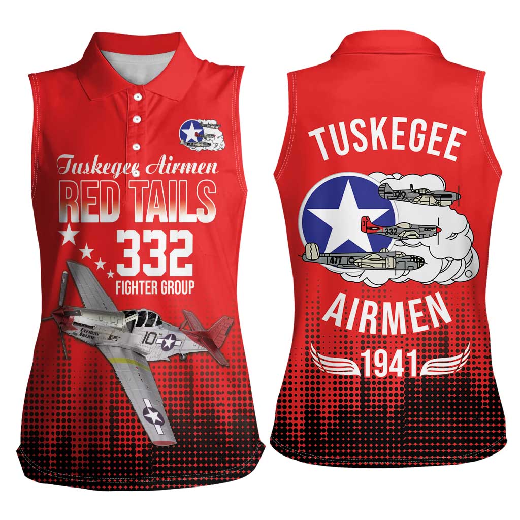 Tuskegee Airmen Red Tails Women Sleeveless Polo Shirt 332nd Fighter Group WWII Tribute Red Style - Wonder Print Shop