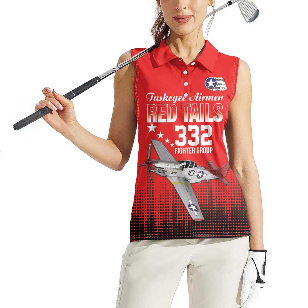 Tuskegee Airmen Red Tails Women Sleeveless Polo Shirt 332nd Fighter Group WWII Tribute Red Style - Wonder Print Shop