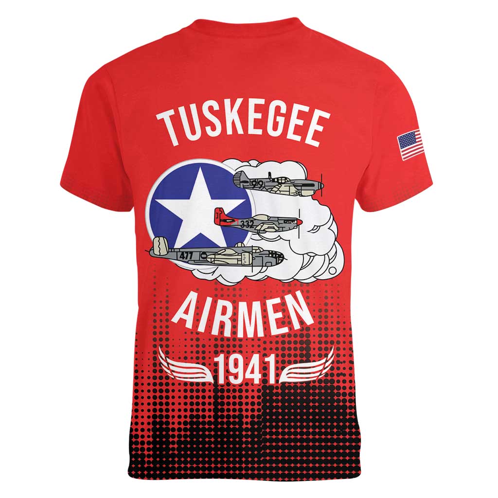 Tuskegee Airmen Red Tails Women V-Neck T-Shirt 332nd Fighter Group WWII Tribute Red Style - Wonder Print Shop