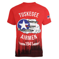 Tuskegee Airmen Red Tails Women V-Neck T-Shirt 332nd Fighter Group WWII Tribute Red Style - Wonder Print Shop
