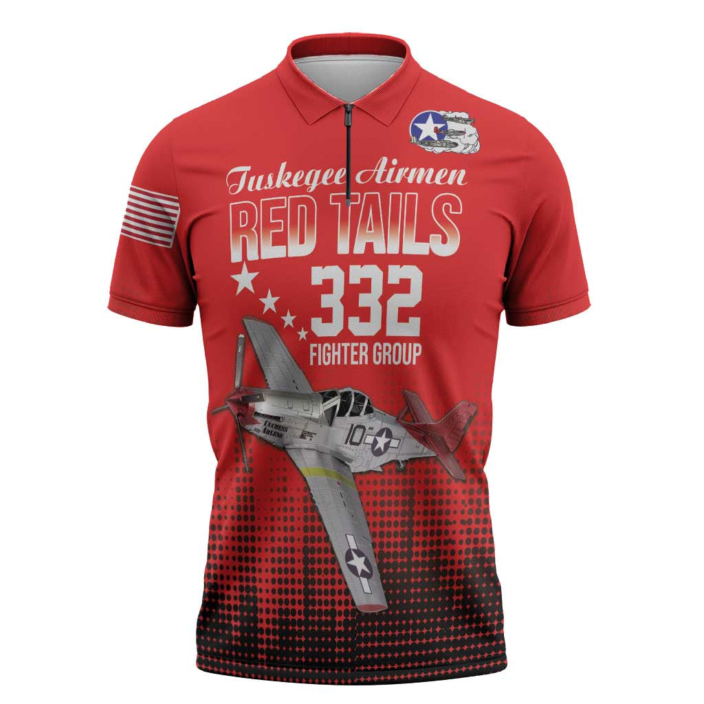 Tuskegee Airmen Red Tails Zipper Polo Shirt 332nd Fighter Group WWII Tribute Red Style - Wonder Print Shop