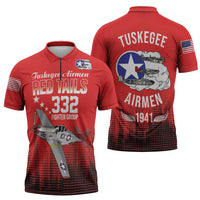 Tuskegee Airmen Red Tails Zipper Polo Shirt 332nd Fighter Group WWII Tribute Red Style - Wonder Print Shop