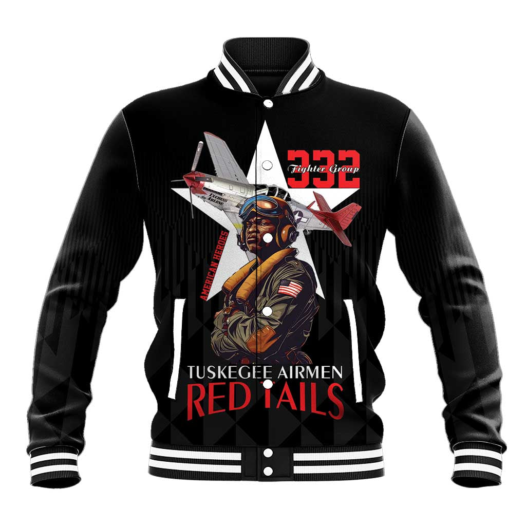 Tuskegee Airmen Red Tails Baseball Jacket African American Pilots Heritage Black Style - Wonder Print Shop