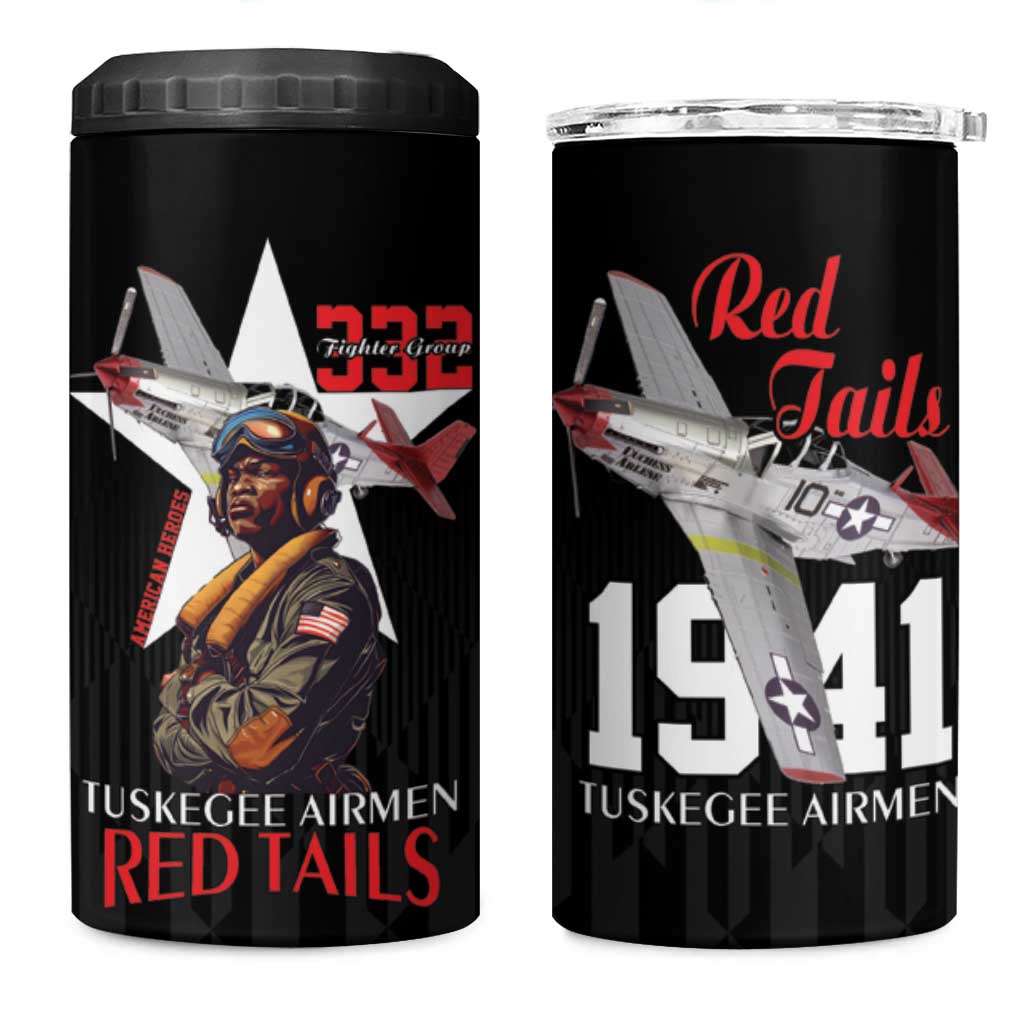 Tuskegee Airmen Red Tails 4 in 1 Can Cooler Tumbler African American Pilots Heritage Black Style - Wonder Print Shop