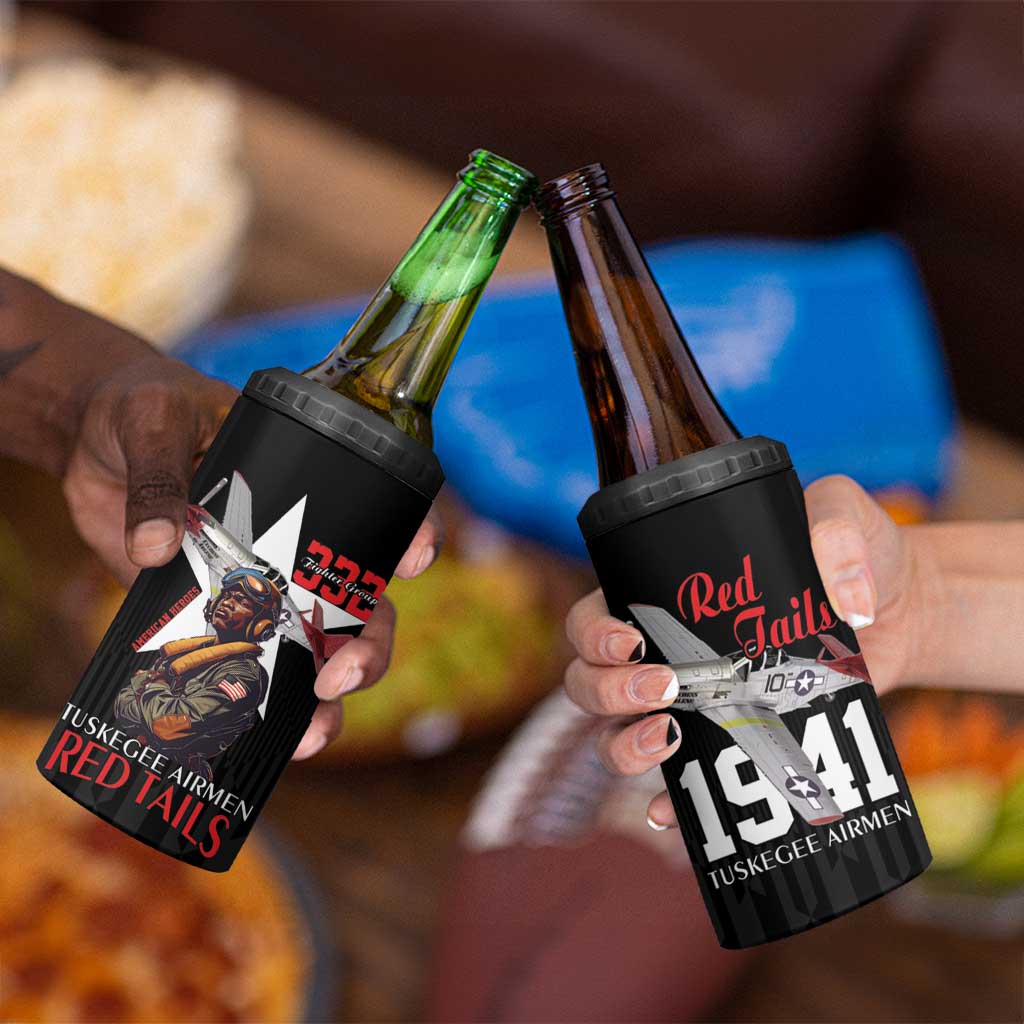 Tuskegee Airmen Red Tails 4 in 1 Can Cooler Tumbler African American Pilots Heritage Black Style - Wonder Print Shop