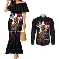 Tuskegee Airmen Red Tails Couples Matching Mermaid Dress and Long Sleeve Button Shirt African American Pilots Heritage Black Style - Wonder Print Shop