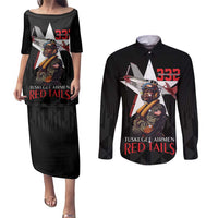 Tuskegee Airmen Red Tails Couples Matching Puletasi and Long Sleeve Button Shirt African American Pilots Heritage Black Style - Wonder Print Shop