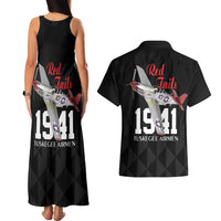 Tuskegee Airmen Red Tails Couples Matching Tank Maxi Dress and Hawaiian Shirt African American Pilots Heritage Black Style - Wonder Print Shop