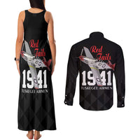 Tuskegee Airmen Red Tails Couples Matching Tank Maxi Dress and Long Sleeve Button Shirt African American Pilots Heritage Black Style - Wonder Print Shop