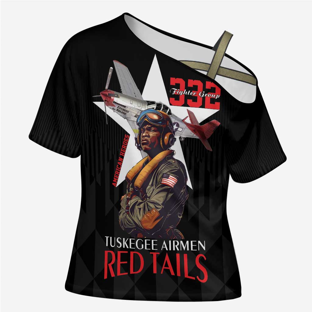 Tuskegee Airmen Red Tails Cross Shoulder Shirt African American Pilots Heritage Black Style - Wonder Print Shop