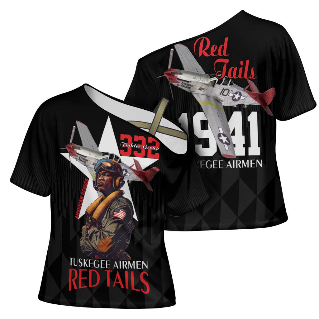 Tuskegee Airmen Red Tails Cross Shoulder Shirt African American Pilots Heritage Black Style - Wonder Print Shop