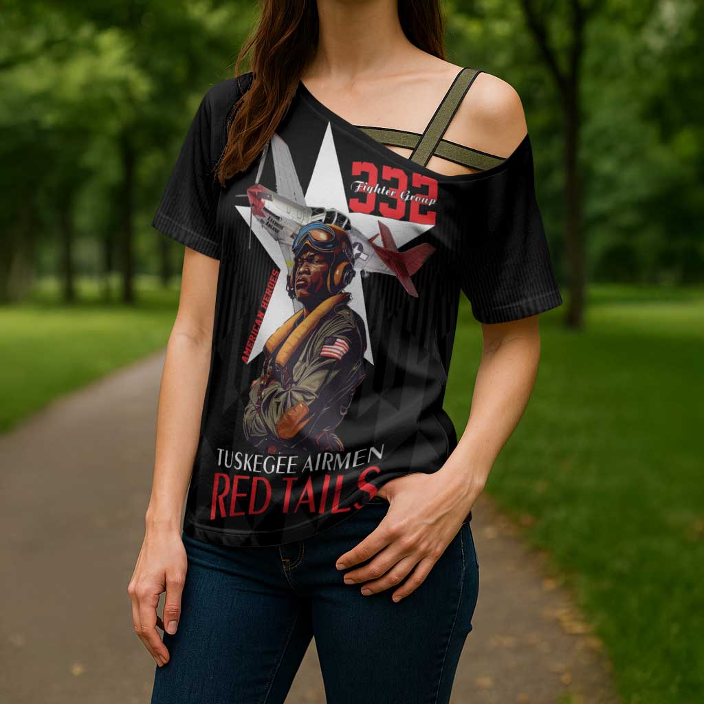 Tuskegee Airmen Red Tails Cross Shoulder Shirt African American Pilots Heritage Black Style - Wonder Print Shop