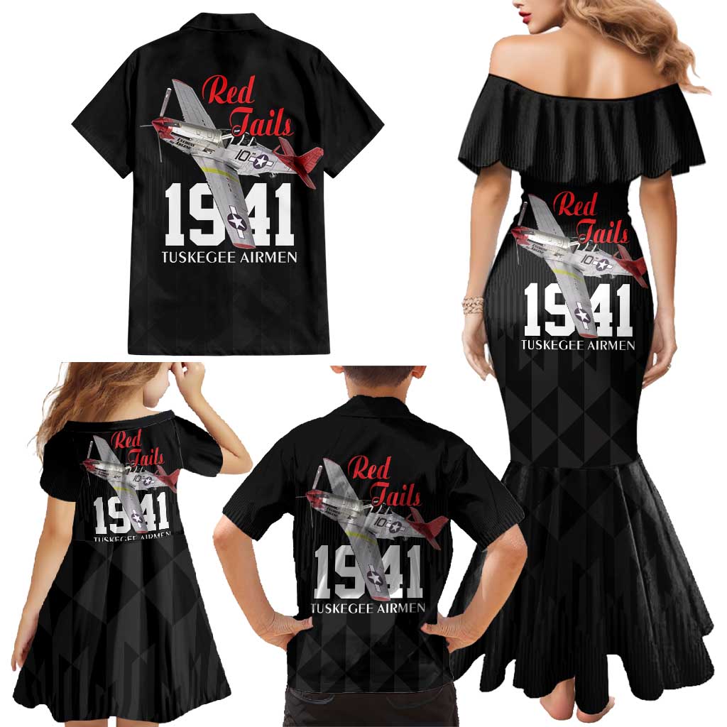 Tuskegee Airmen Red Tails Family Matching Mermaid Dress and Hawaiian Shirt African American Pilots Heritage Black Style - Wonder Print Shop