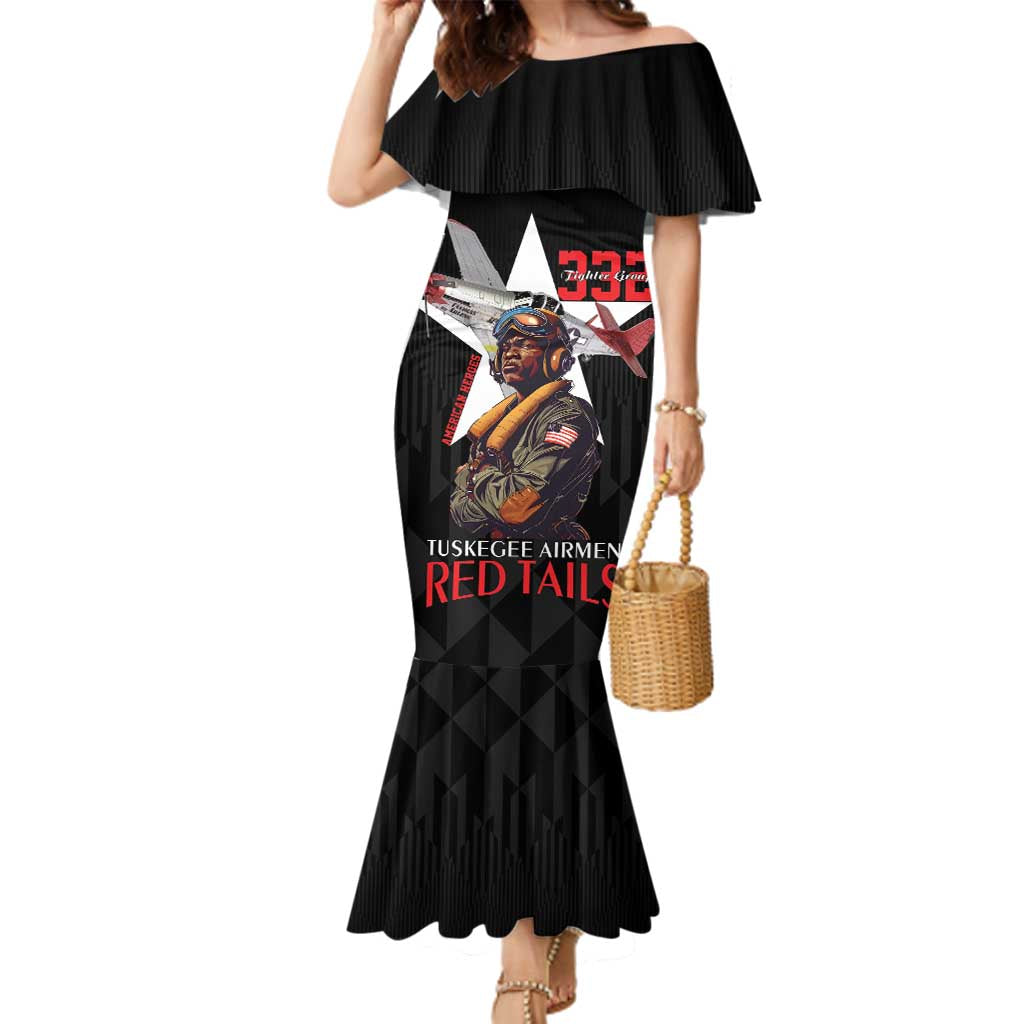 Tuskegee Airmen Red Tails Family Matching Mermaid Dress and Hawaiian Shirt African American Pilots Heritage Black Style - Wonder Print Shop