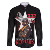 Tuskegee Airmen Red Tails Family Matching Off The Shoulder Long Sleeve Dress and Hawaiian Shirt African American Pilots Heritage Black Style - Wonder Print Shop
