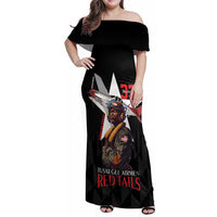 Tuskegee Airmen Red Tails Family Matching Off Shoulder Maxi Dress and Hawaiian Shirt African American Pilots Heritage Black Style - Wonder Print Shop