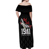Tuskegee Airmen Red Tails Family Matching Off Shoulder Maxi Dress and Hawaiian Shirt African American Pilots Heritage Black Style - Wonder Print Shop