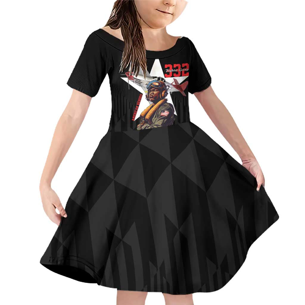 Tuskegee Airmen Red Tails Family Matching Off Shoulder Short Dress and Hawaiian Shirt African American Pilots Heritage Black Style - Wonder Print Shop