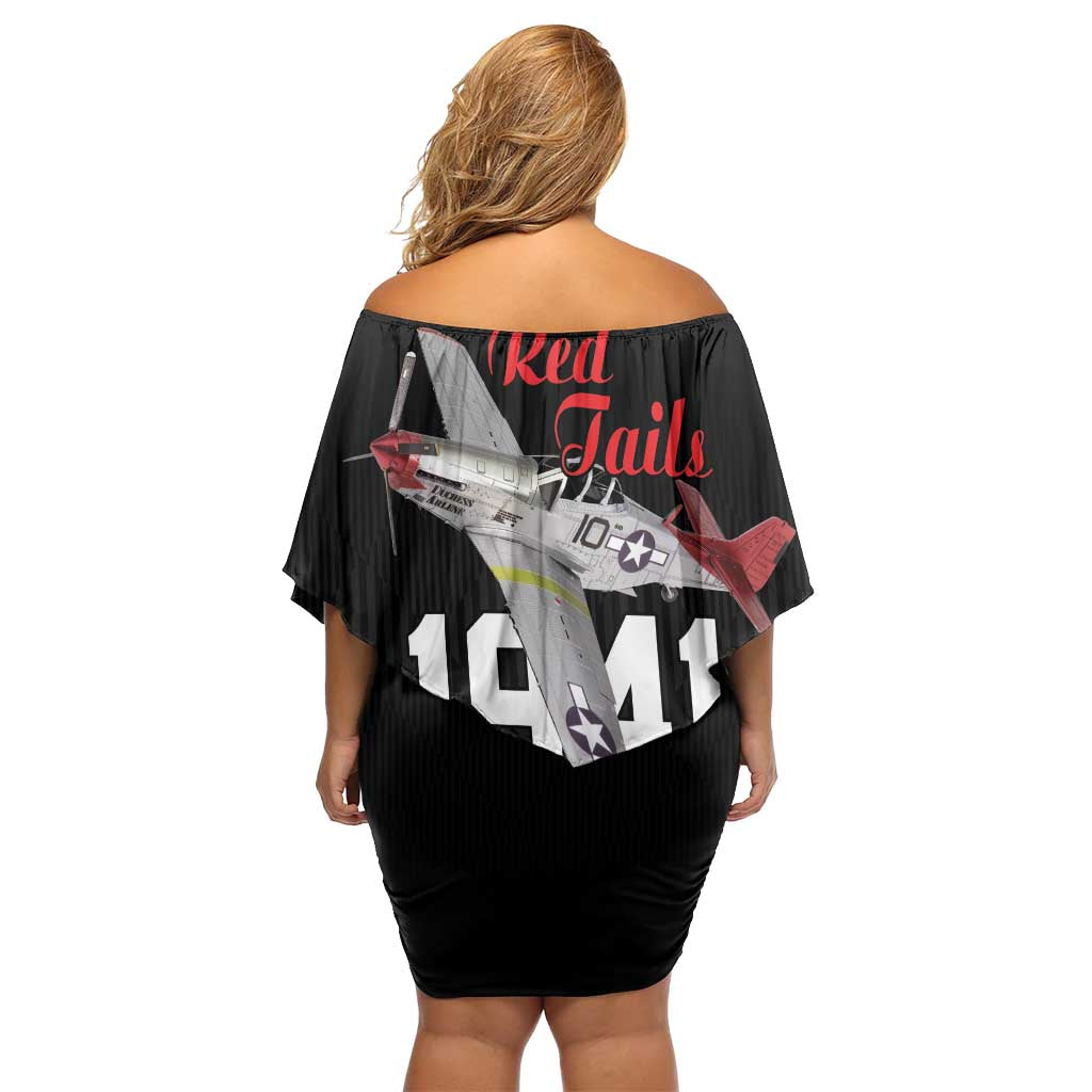 Tuskegee Airmen Red Tails Family Matching Off Shoulder Short Dress and Hawaiian Shirt African American Pilots Heritage Black Style - Wonder Print Shop