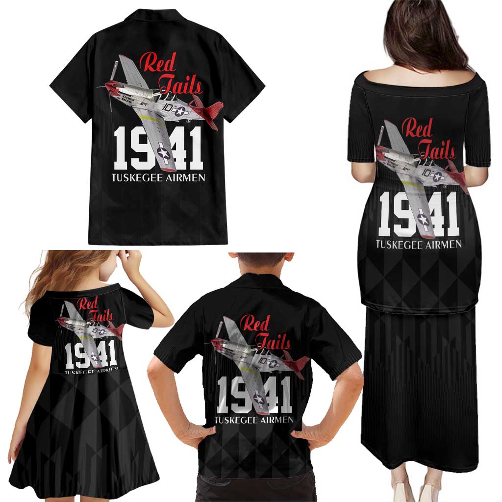 Tuskegee Airmen Red Tails Family Matching Puletasi and Hawaiian Shirt African American Pilots Heritage Black Style - Wonder Print Shop
