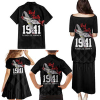 Tuskegee Airmen Red Tails Family Matching Puletasi and Hawaiian Shirt African American Pilots Heritage Black Style - Wonder Print Shop