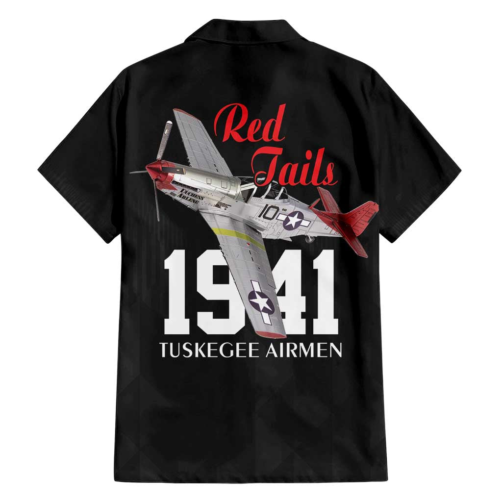 Tuskegee Airmen Red Tails Family Matching Short Sleeve Bodycon Dress and Hawaiian Shirt African American Pilots Heritage Black Style - Wonder Print Shop
