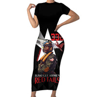 Tuskegee Airmen Red Tails Family Matching Short Sleeve Bodycon Dress and Hawaiian Shirt African American Pilots Heritage Black Style - Wonder Print Shop