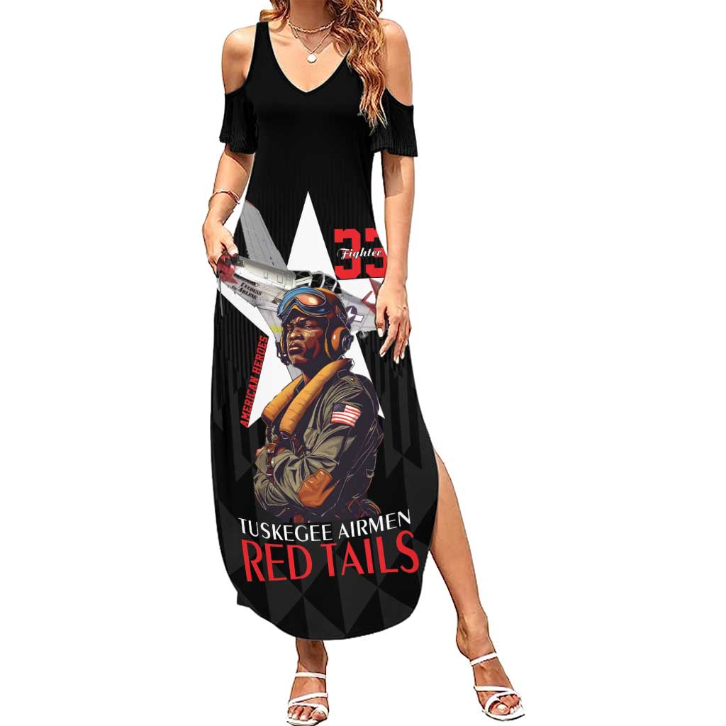 Tuskegee Airmen Red Tails Family Matching Summer Maxi Dress and Hawaiian Shirt African American Pilots Heritage Black Style - Wonder Print Shop