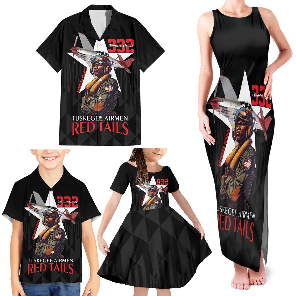 Tuskegee Airmen Red Tails Family Matching Tank Maxi Dress and Hawaiian Shirt African American Pilots Heritage Black Style - Wonder Print Shop