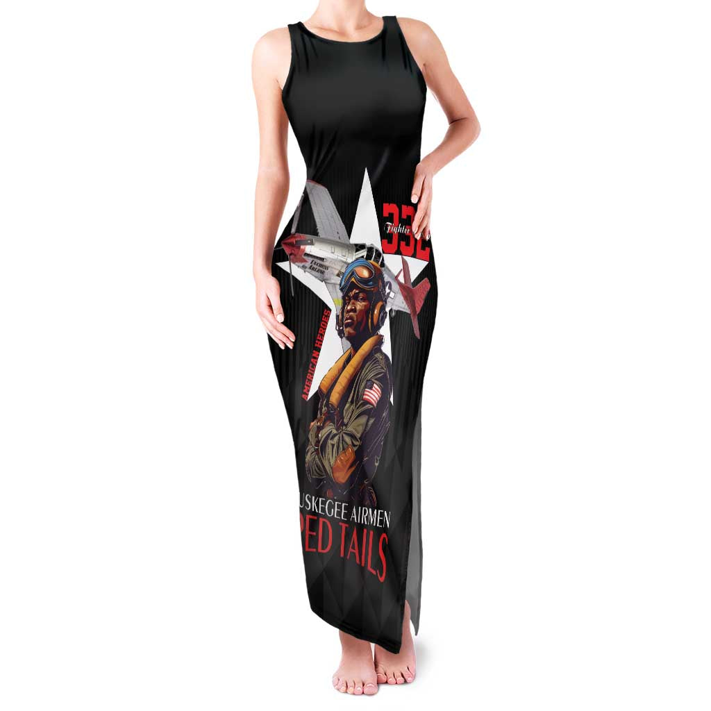 Tuskegee Airmen Red Tails Family Matching Tank Maxi Dress and Hawaiian Shirt African American Pilots Heritage Black Style - Wonder Print Shop