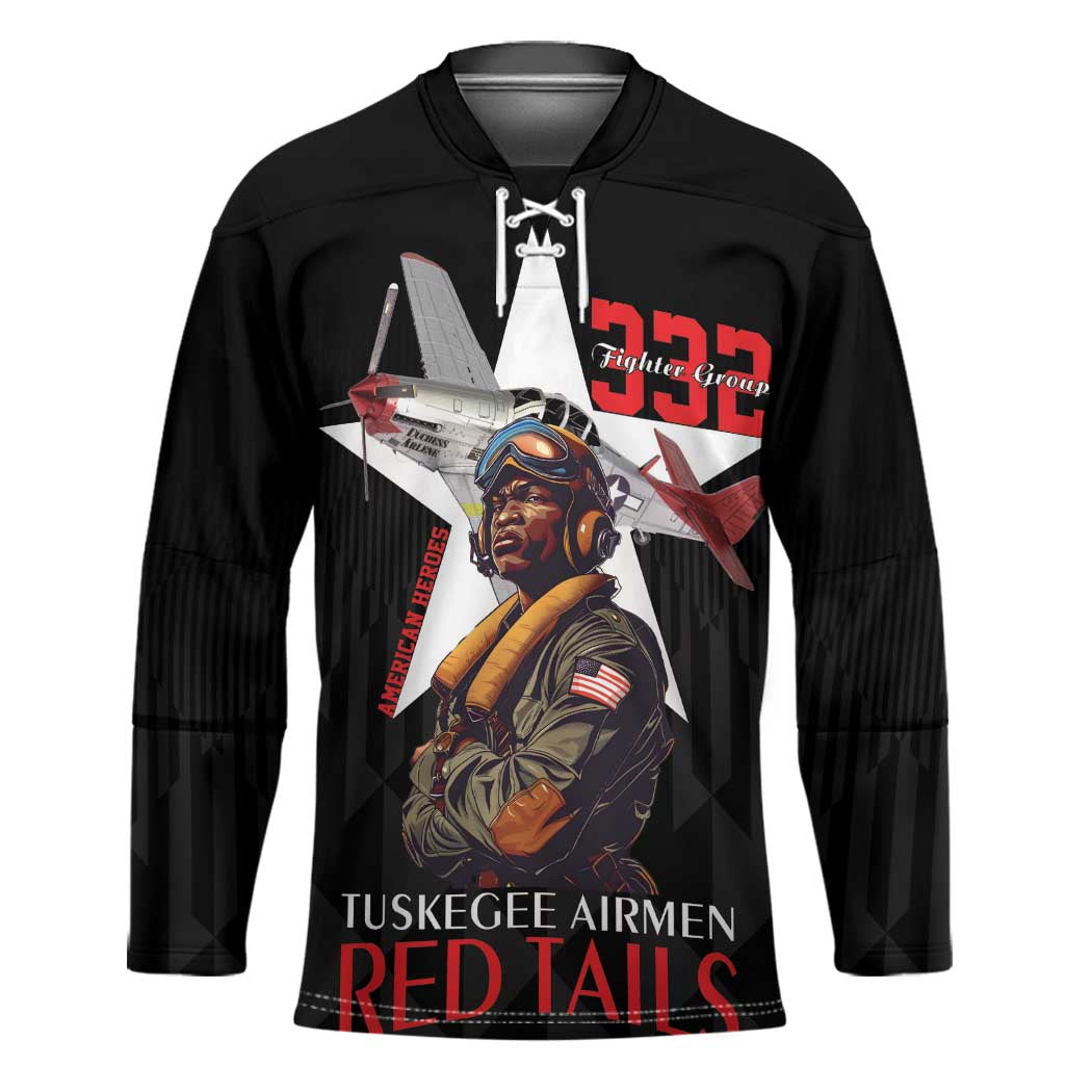 Tuskegee Airmen Red Tails Hockey Jersey African American Pilots Heritage Black Style - Wonder Print Shop