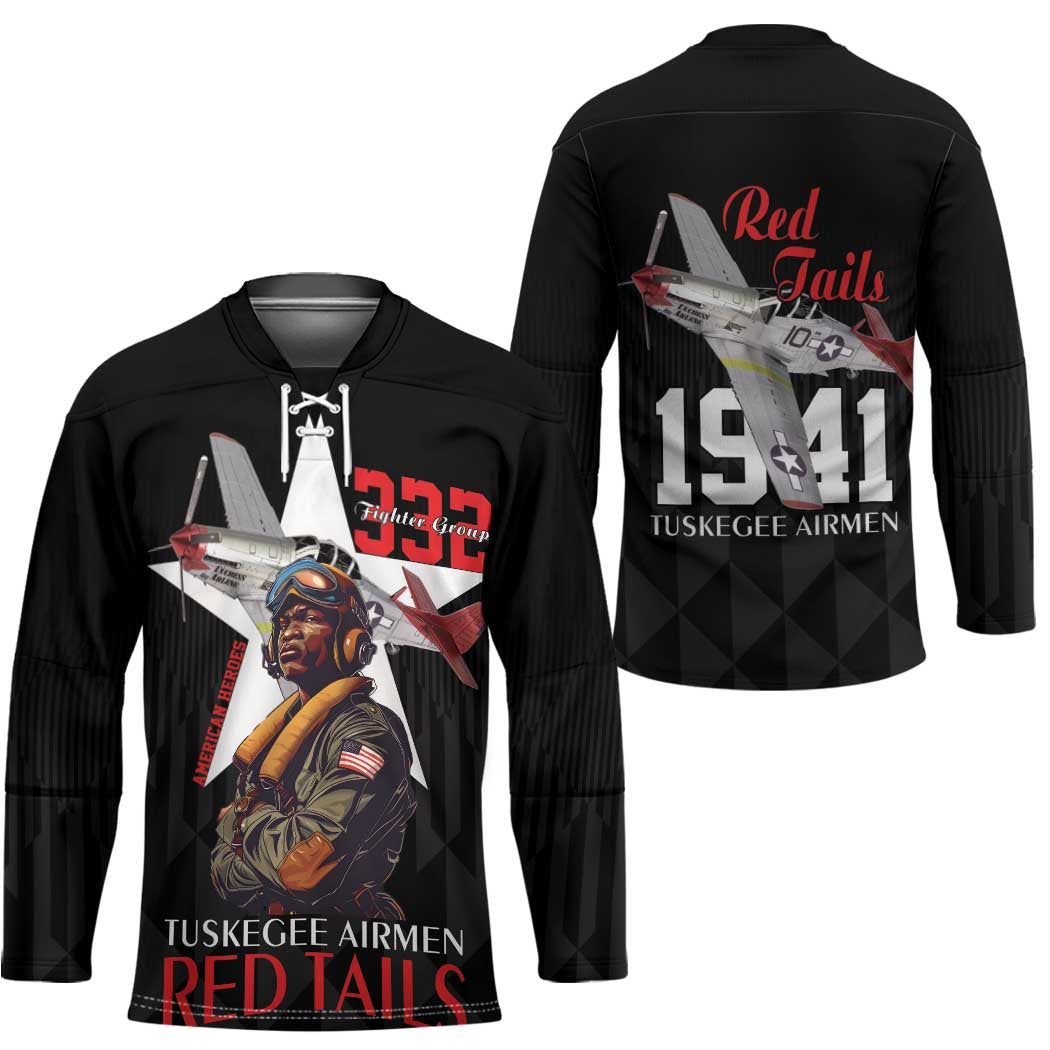 Tuskegee Airmen Red Tails Hockey Jersey African American Pilots Heritage Black Style - Wonder Print Shop