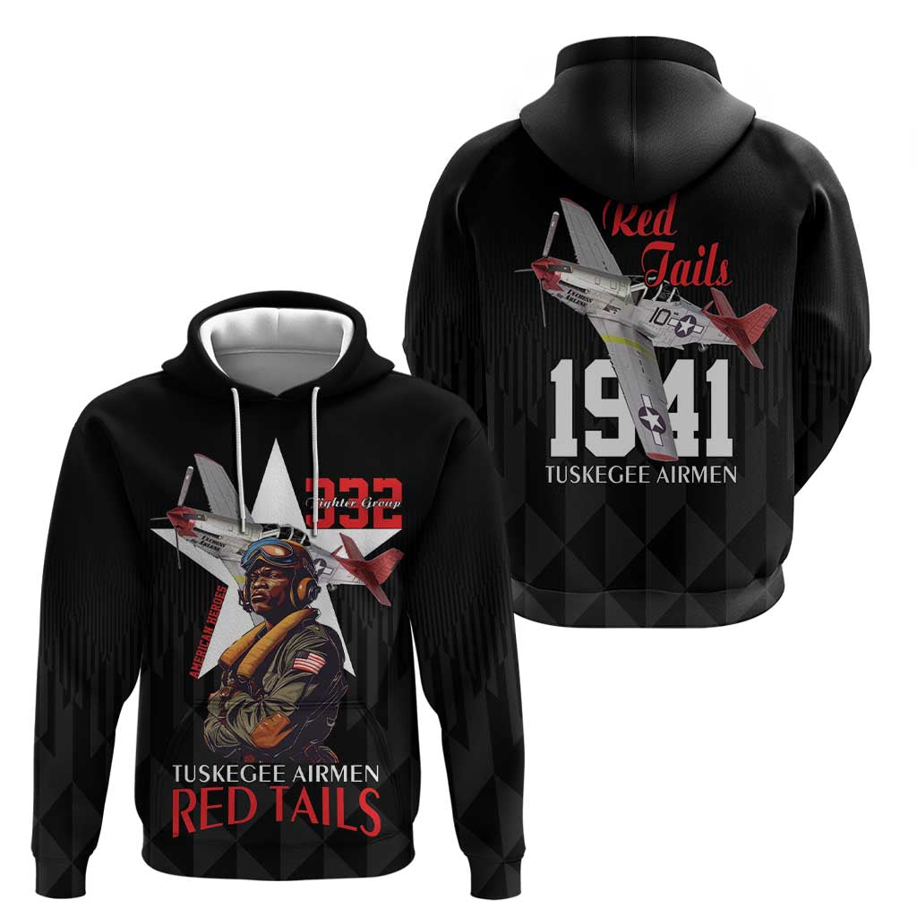 Tuskegee Airmen Red Tails Hoodie African American Pilots Heritage Black Style - Wonder Print Shop