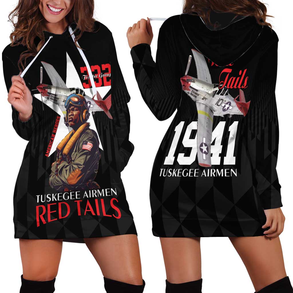 Tuskegee Airmen Red Tails Hoodie Dress African American Pilots Heritage Black Style - Wonder Print Shop