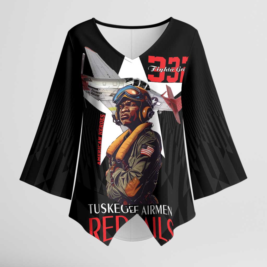 Tuskegee Airmen Red Tails Kimono Sleeve Blouse African American Pilots Heritage Black Style - Wonder Print Shop