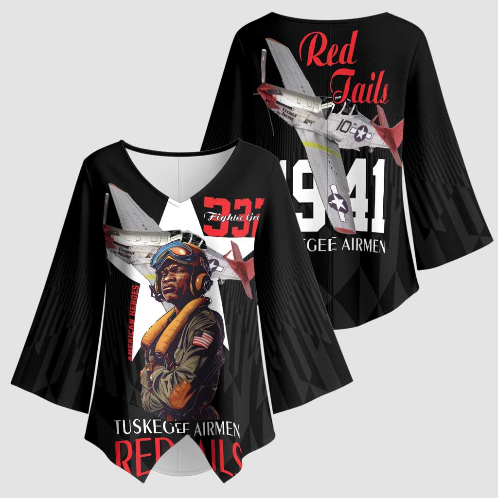 Tuskegee Airmen Red Tails Kimono Sleeve Blouse African American Pilots Heritage Black Style - Wonder Print Shop