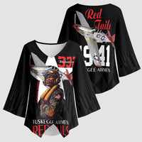 Tuskegee Airmen Red Tails Kimono Sleeve Blouse African American Pilots Heritage Black Style - Wonder Print Shop