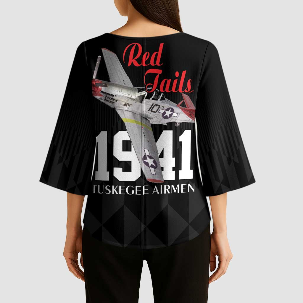 Tuskegee Airmen Red Tails Kimono Sleeve Blouse African American Pilots Heritage Black Style - Wonder Print Shop