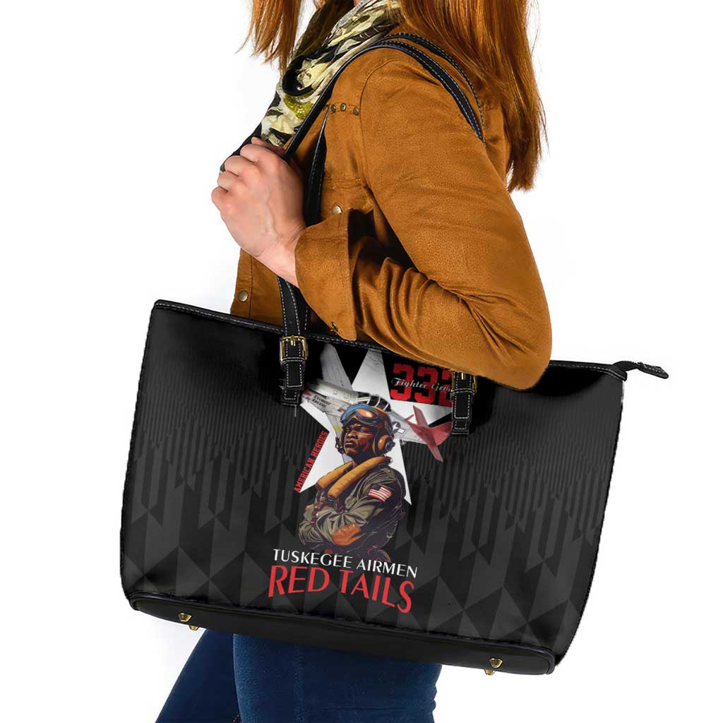 Tuskegee Airmen Red Tails Leather Tote Bag African American Pilots Heritage Black Style - Wonder Print Shop