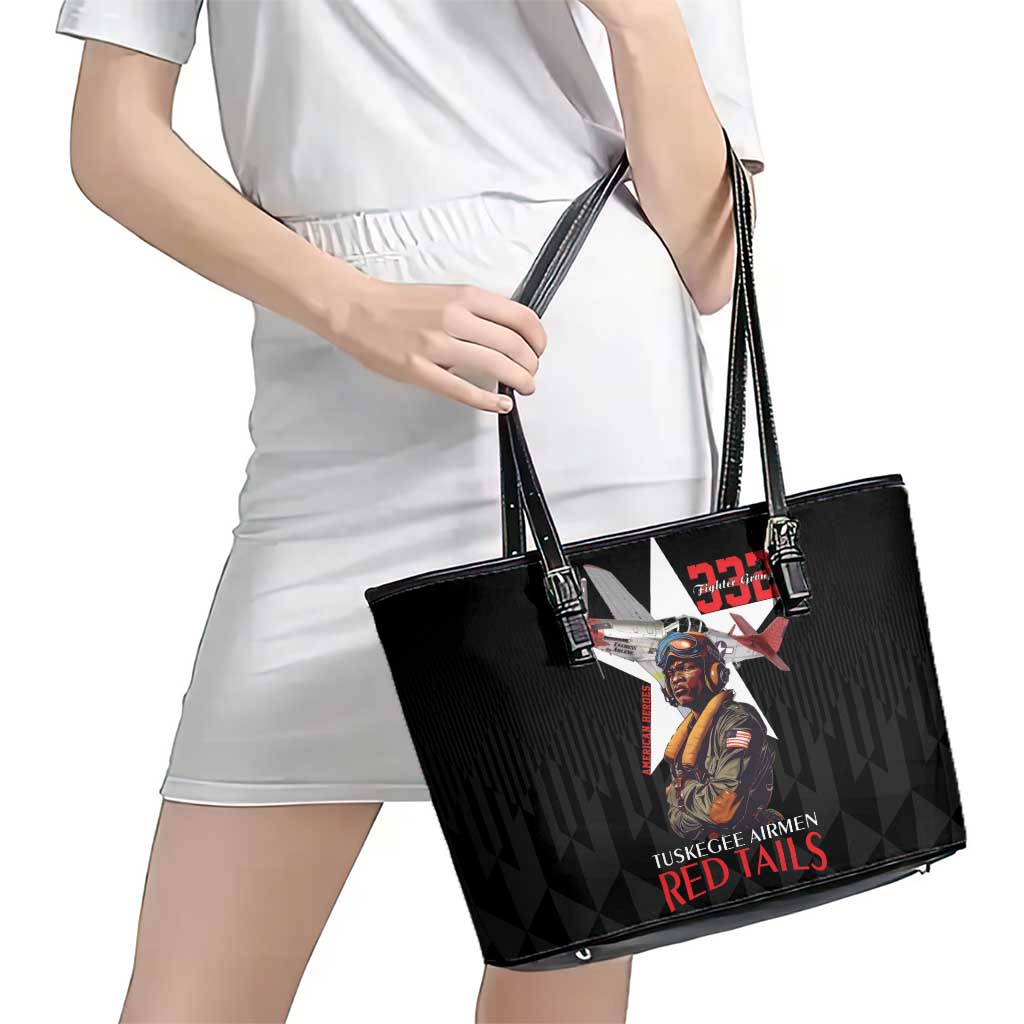 Tuskegee Airmen Red Tails Leather Tote Bag African American Pilots Heritage Black Style - Wonder Print Shop