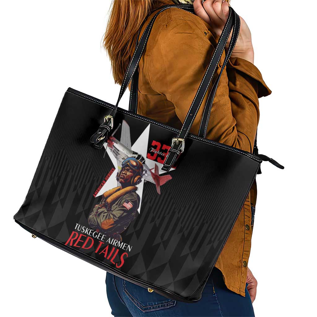 Tuskegee Airmen Red Tails Leather Tote Bag African American Pilots Heritage Black Style - Wonder Print Shop