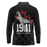 Tuskegee Airmen Red Tails Long Sleeve Polo Shirt African American Pilots Heritage Black Style - Wonder Print Shop