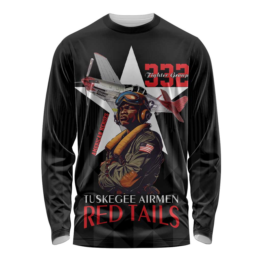 Tuskegee Airmen Red Tails Long Sleeve Shirt African American Pilots Heritage Black Style - Wonder Print Shop