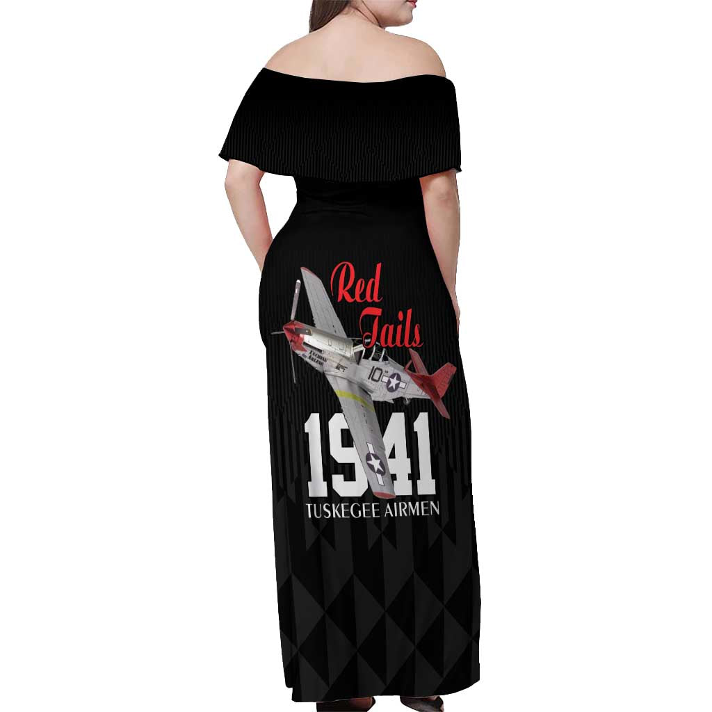 Tuskegee Airmen Red Tails Off Shoulder Maxi Dress African American Pilots Heritage Black Style - Wonder Print Shop