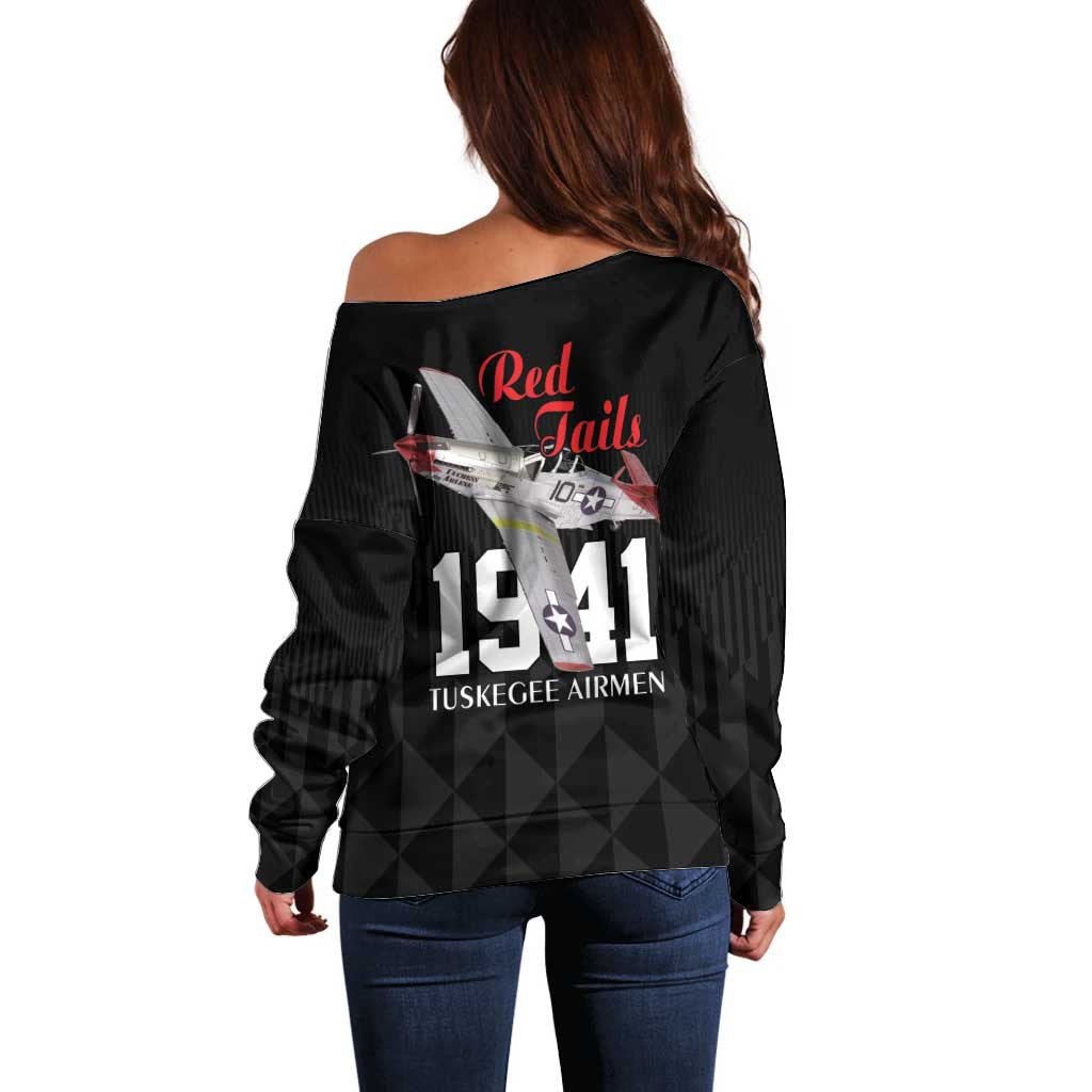Tuskegee Airmen Red Tails Off Shoulder Sweater African American Pilots Heritage Black Style - Wonder Print Shop